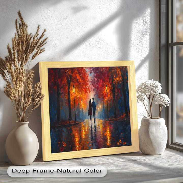 Romantic Walk Under Fiery Trees - Love Oil Painting