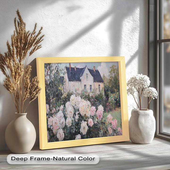 Cottage Garden Roses – Impressionist Floral House Scene Oil Painting
