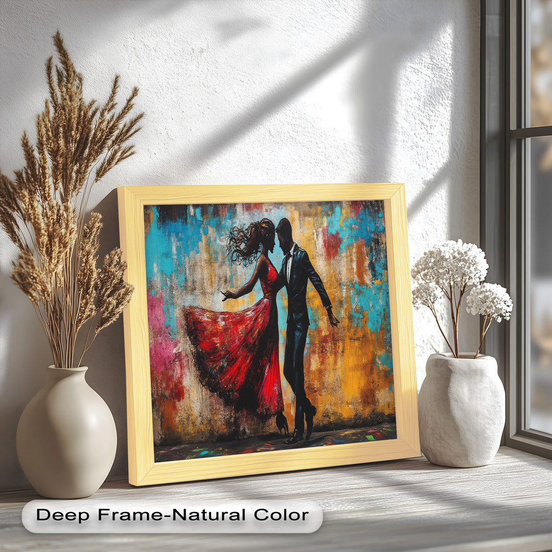 Whirl of Passion – Dancing Lovers in Red Love Oil Painting