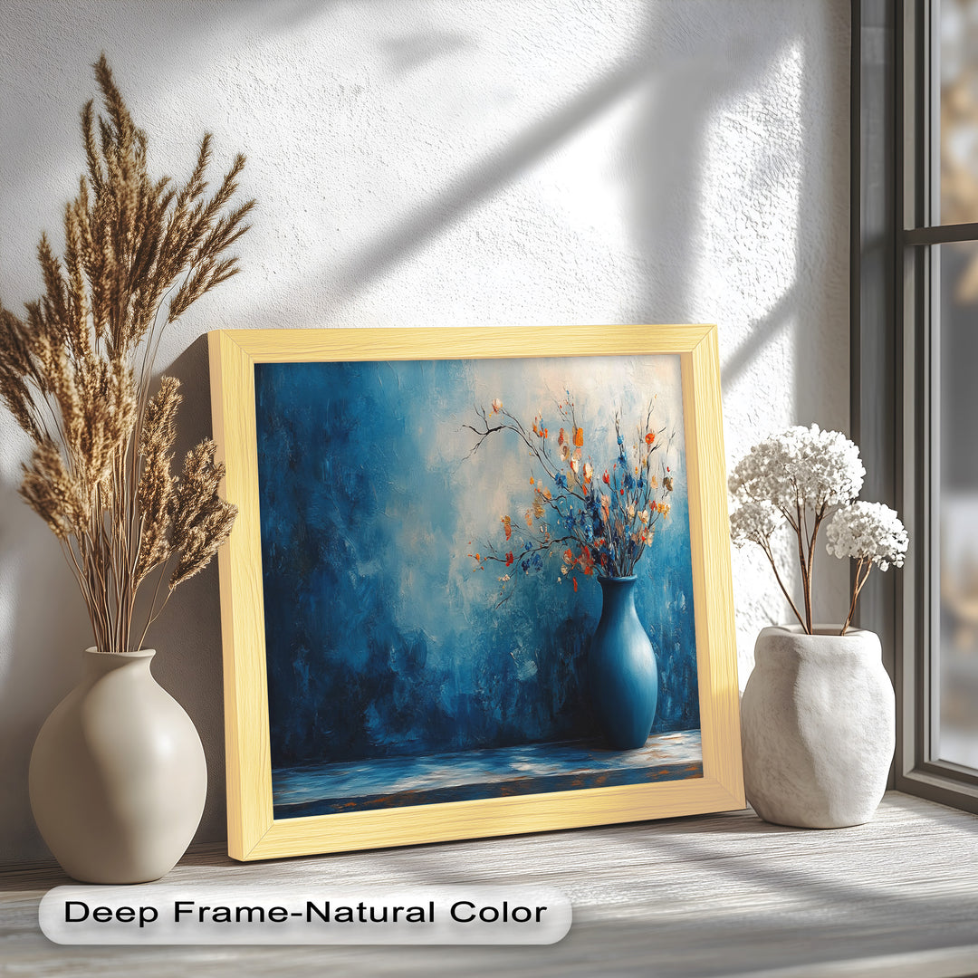 Blue Harmony Vase – Contemporary Floral Arrangement Flower Oil Painting