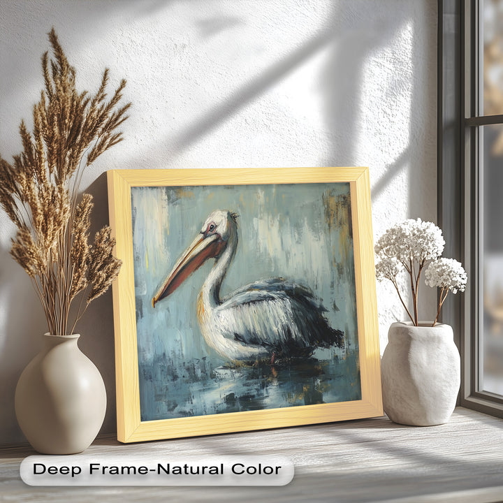 White Pelican Resting by the Water - Animal Oil Painting