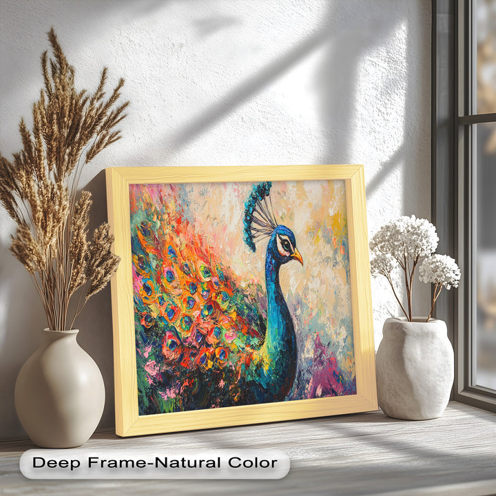 Peacock in Blooming Hues - Animal Oil Painting