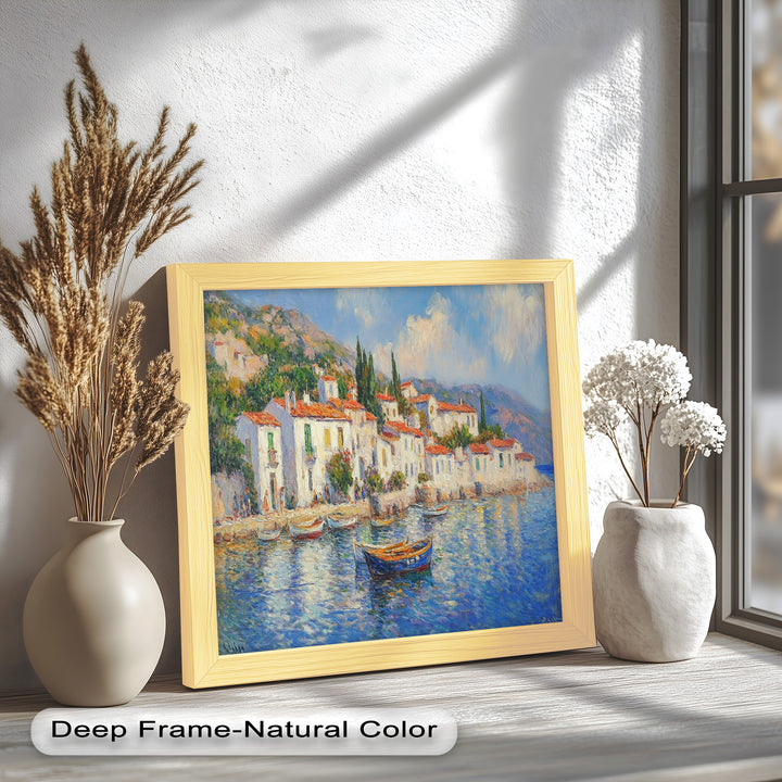 Sunlit Mediterranean Village – Coastal Impressionist Oil Painting