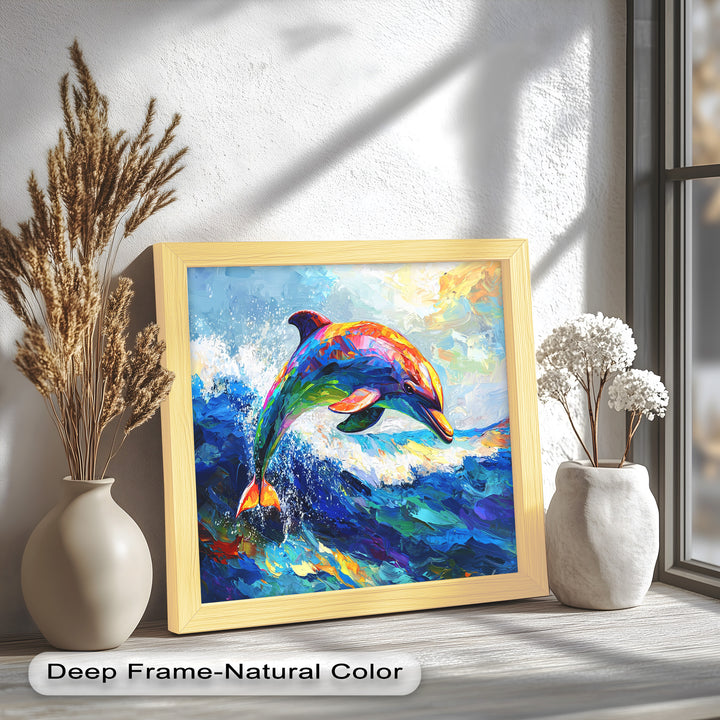 Dolphin Leaping Through Ocean Waves – Animal Oil Painting