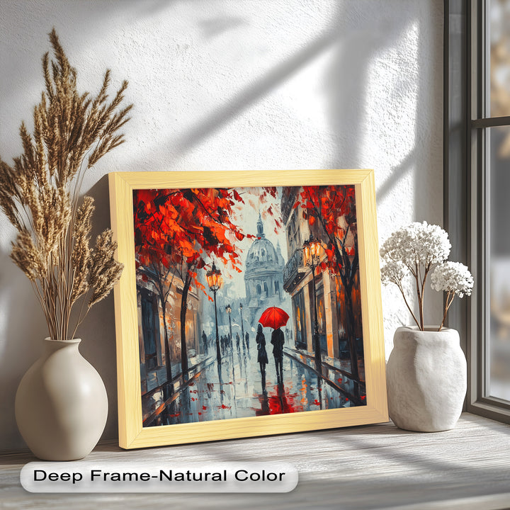 Lovers Walking with Red Umbrella - Love Oil Painting