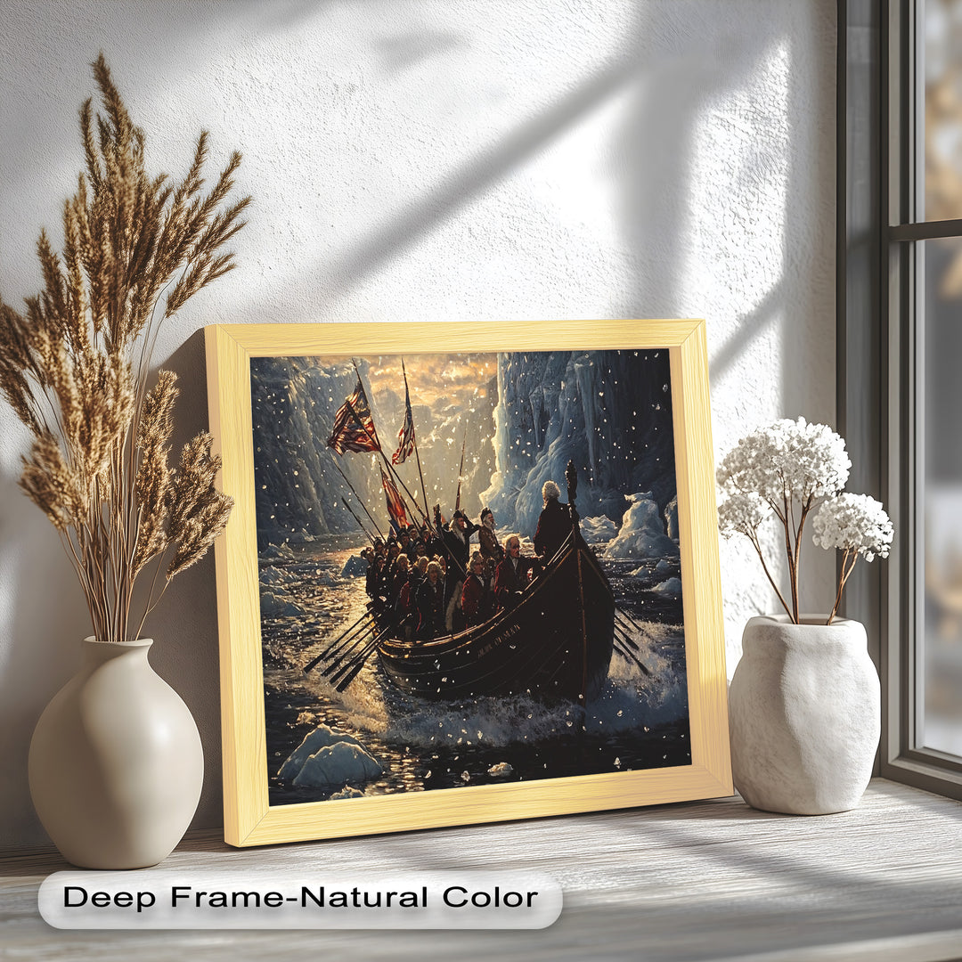 Crossing the Ice – Patriotic Revolutionary Boat Oil Painting