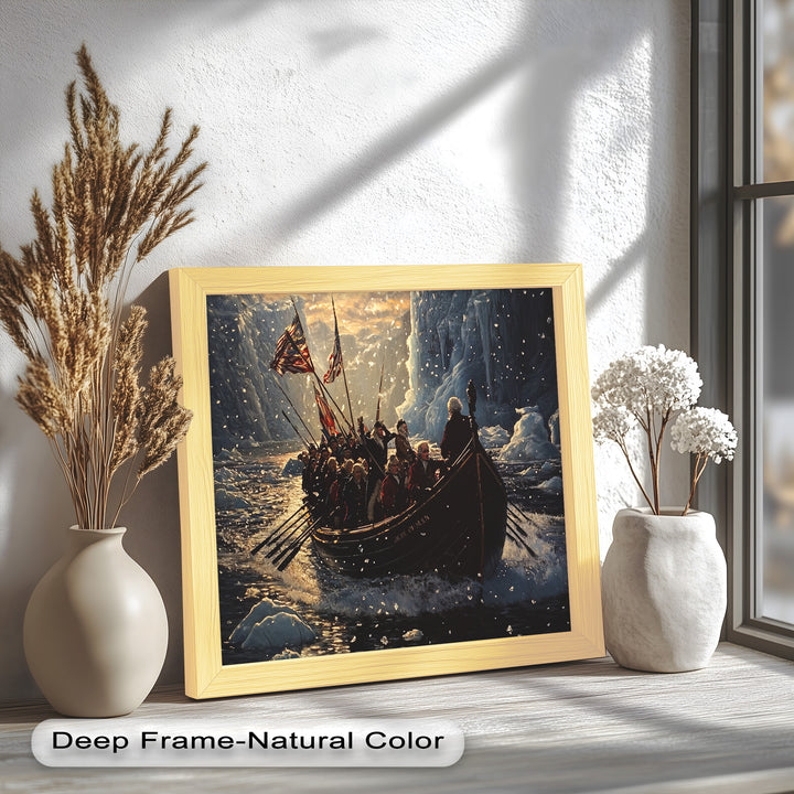 Crossing the Ice – Patriotic Revolutionary Boat Oil Painting
