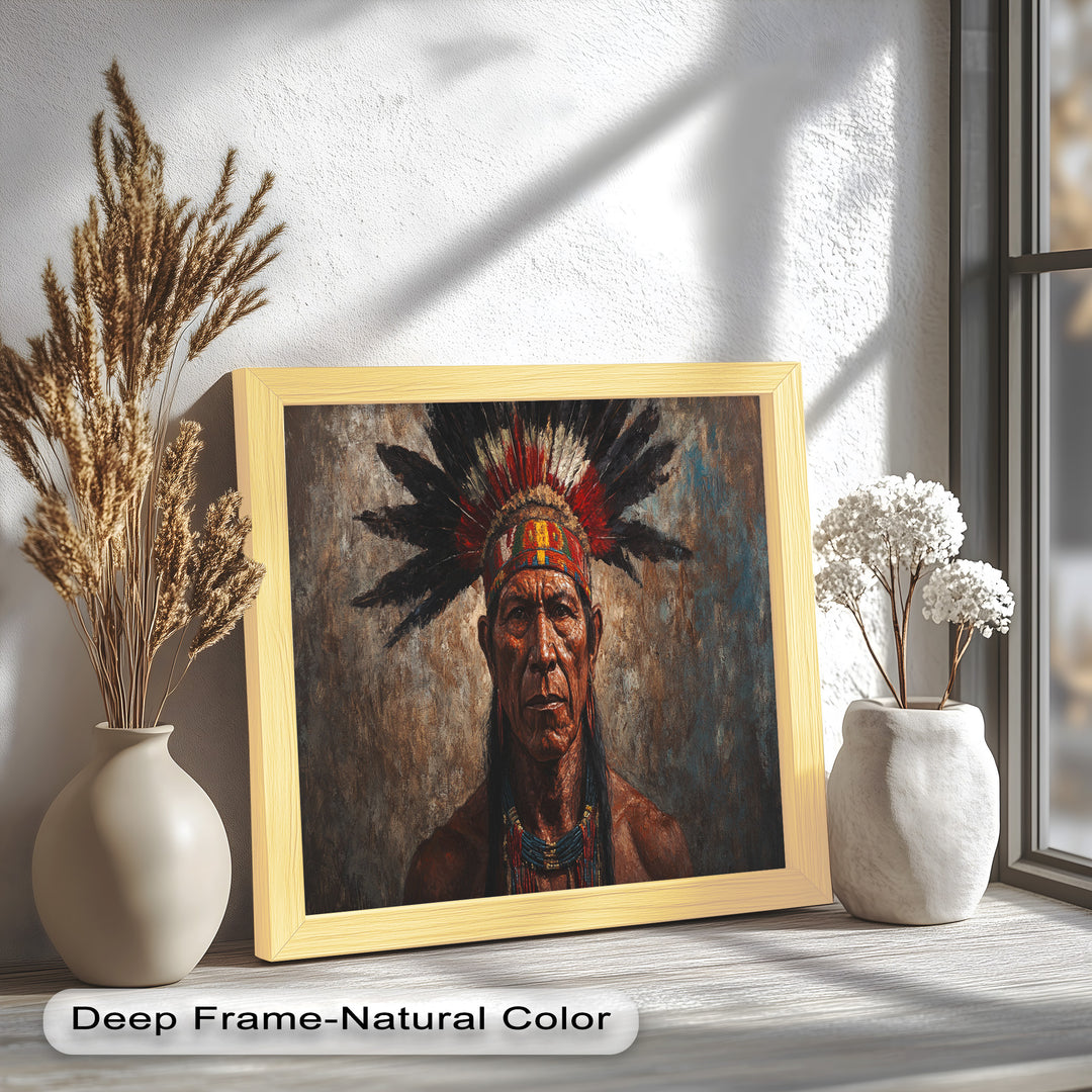 Echo of the Ancestors – Native Warrior Portrait Oil Painting