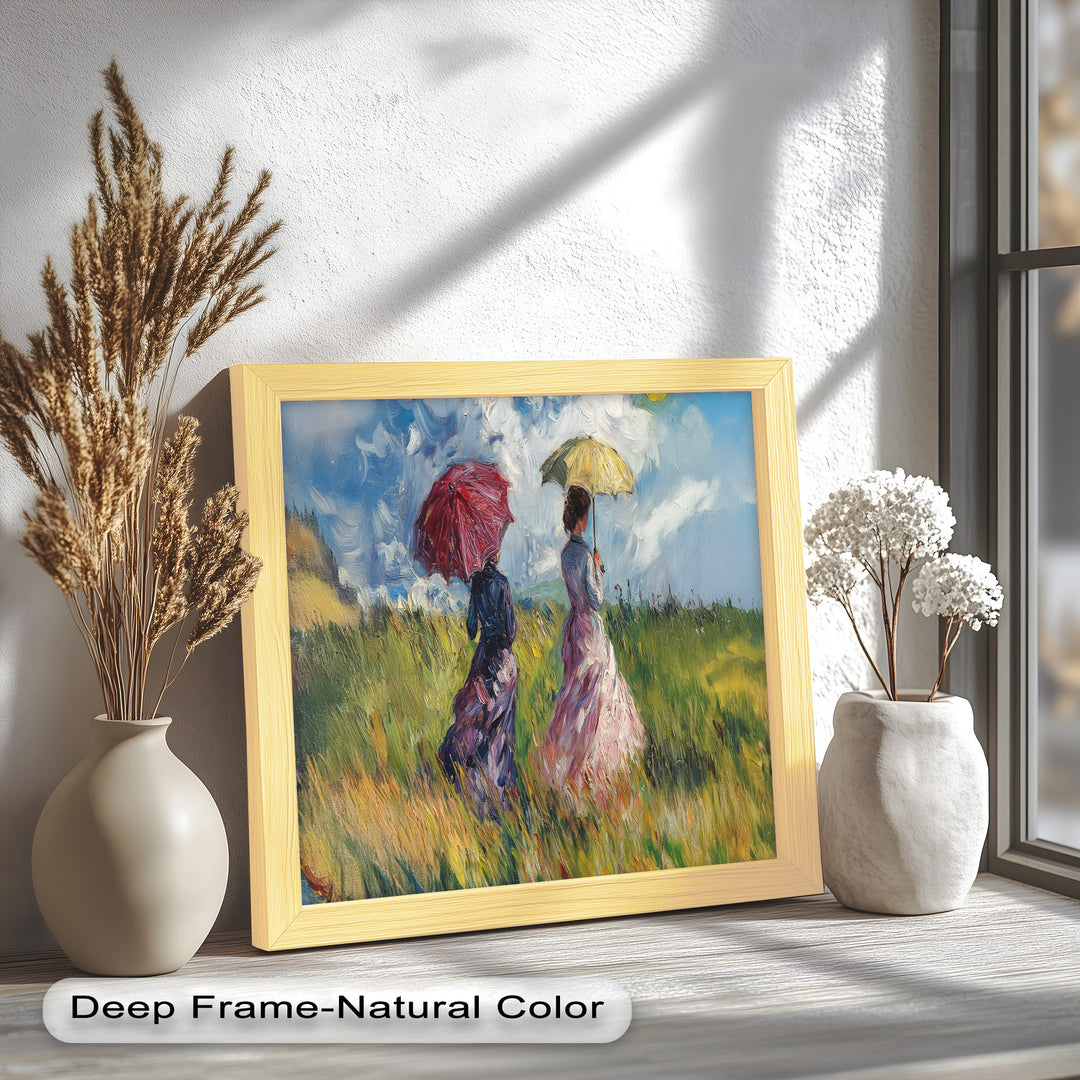 Ladies with Parasols in a Sunlit Meadow – Impressionist Oil Painting
