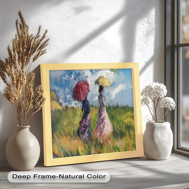 Ladies with Parasols in a Sunlit Meadow – Impressionist Oil Painting