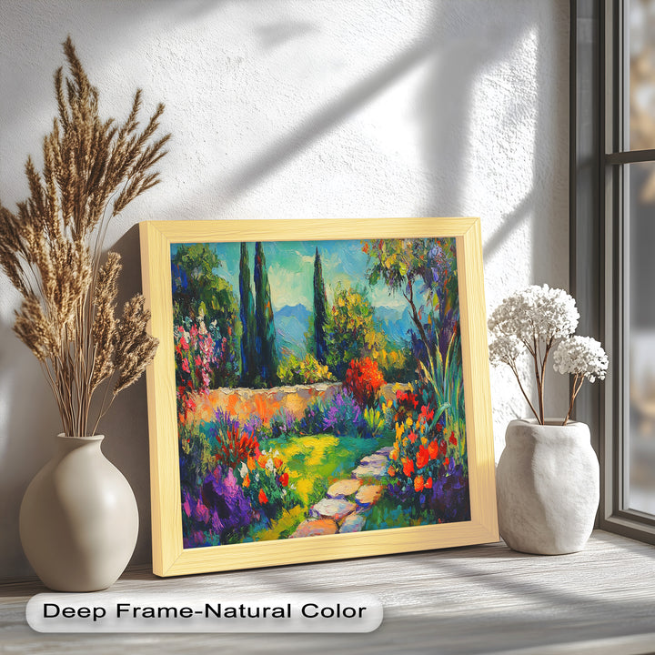 Sunlit Garden Path Oil Painting – Fauvist Outdoor Floral Landscape