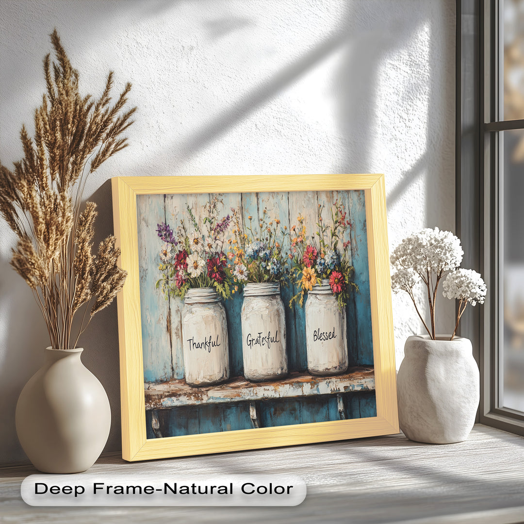 Thankful Grateful Blessed – Floral Jar Oil Painting