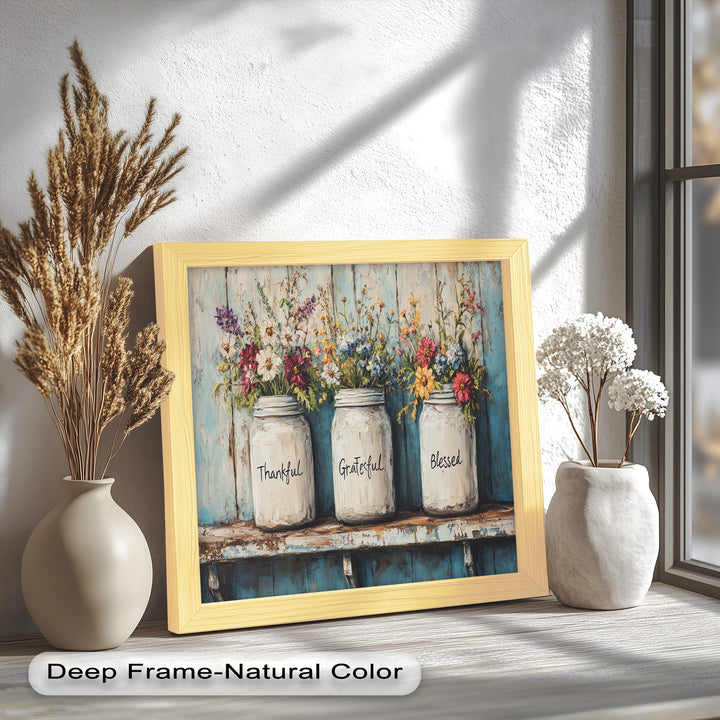 Thankful Grateful Blessed – Floral Jar Oil Painting