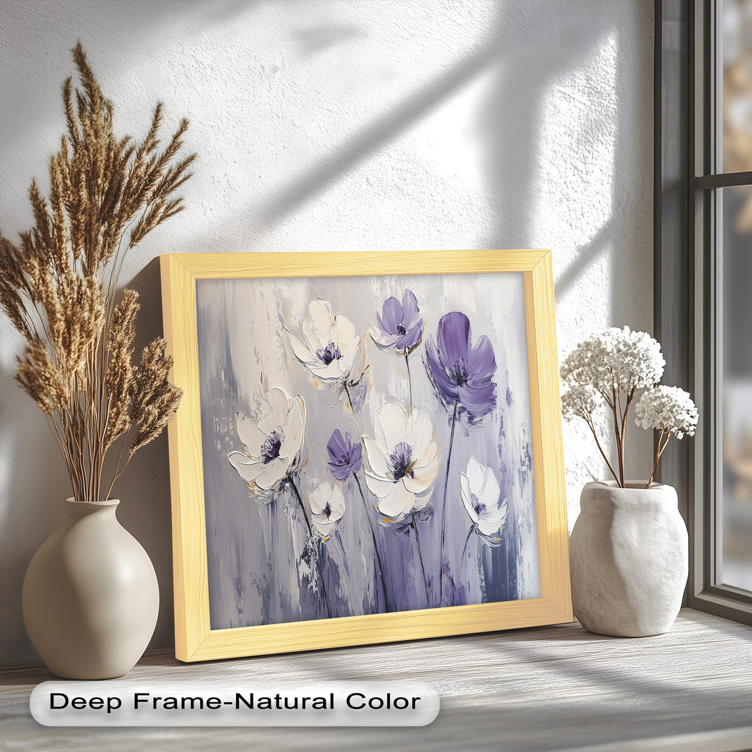 White and Purple Wildflowers in Soft Harmony - Flower Oil Painting