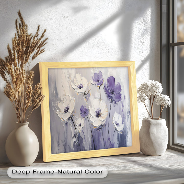 White and Purple Wildflowers in Soft Harmony - Flower Oil Painting