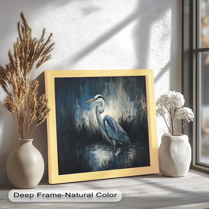 Heron in Misty Marshland – Animal Oil Painting
