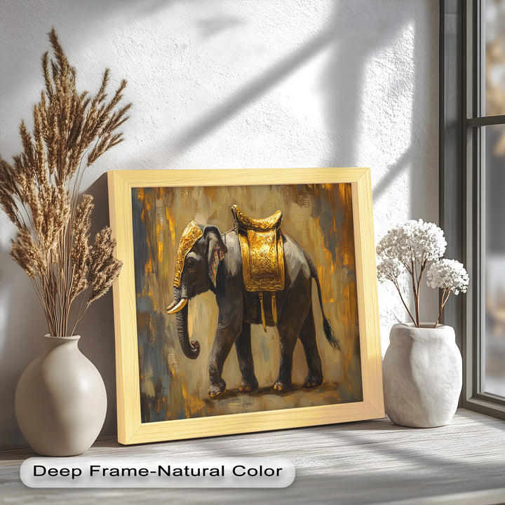 Elephant with Golden Saddle - Animal Oil Painting