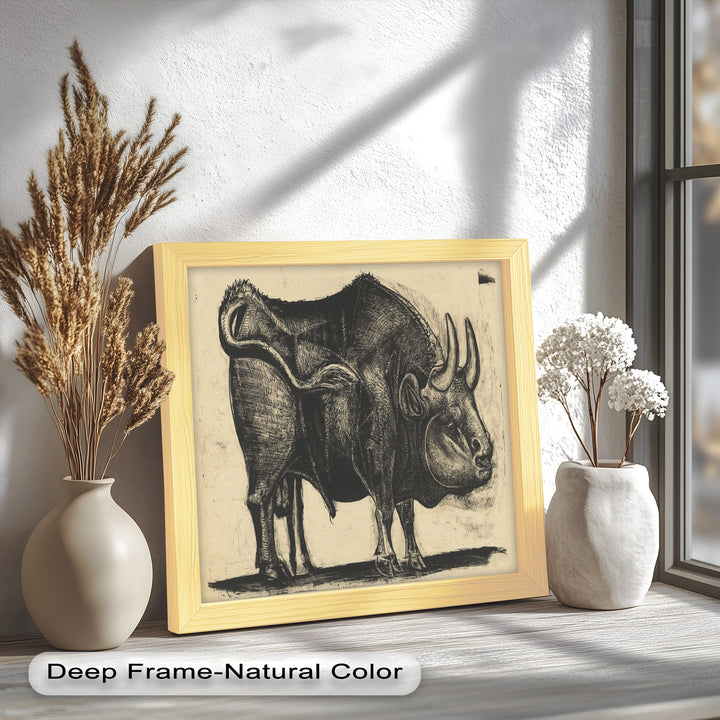 Expressive Bull Figure with Bold Linework – Figurative Oil Painting