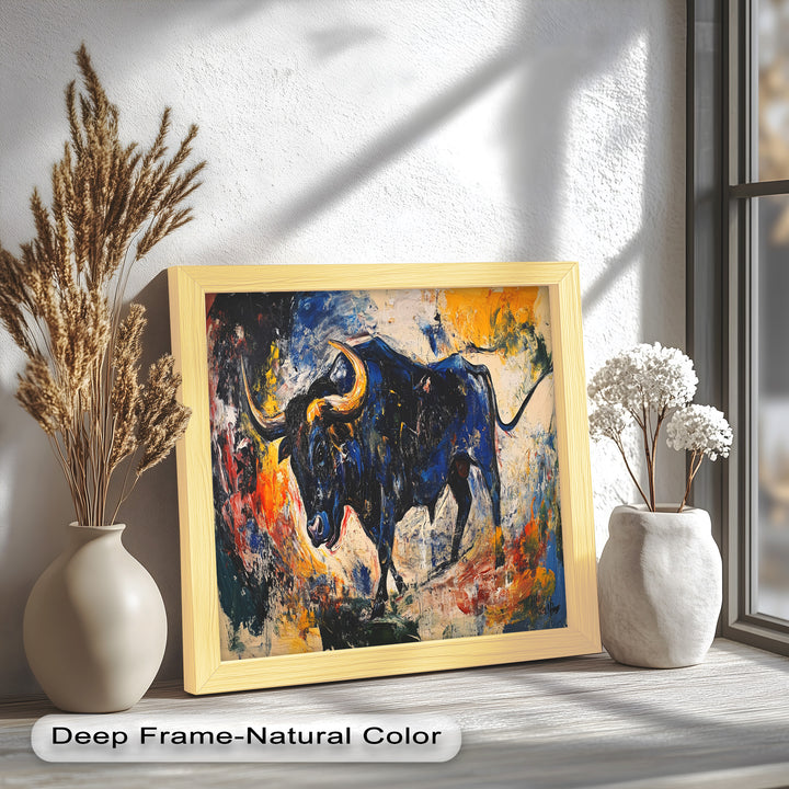 Power in Motion – Expressionist Bull Oil Painting