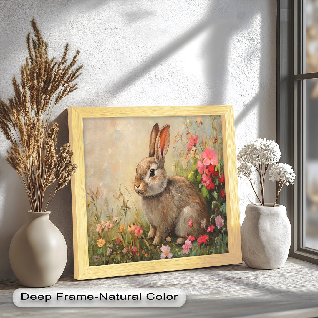 Curious Bunny Among Spring Blossoms – Animal Oil Painting