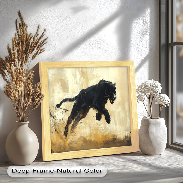 Charging Black Panther in Motion – Animal Oil Painting