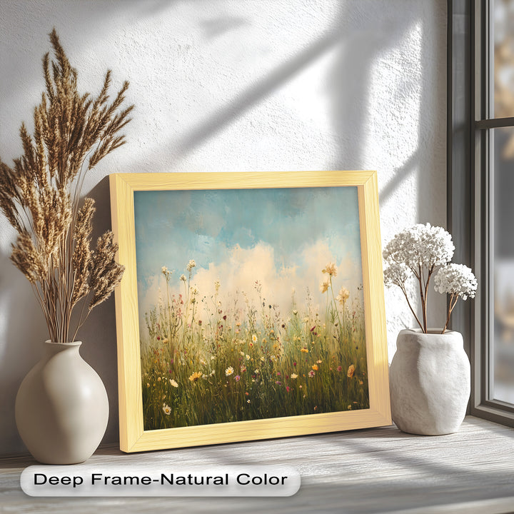 Vintage Meadow with Blooming Flowers – Serene Nature Oil Painting
