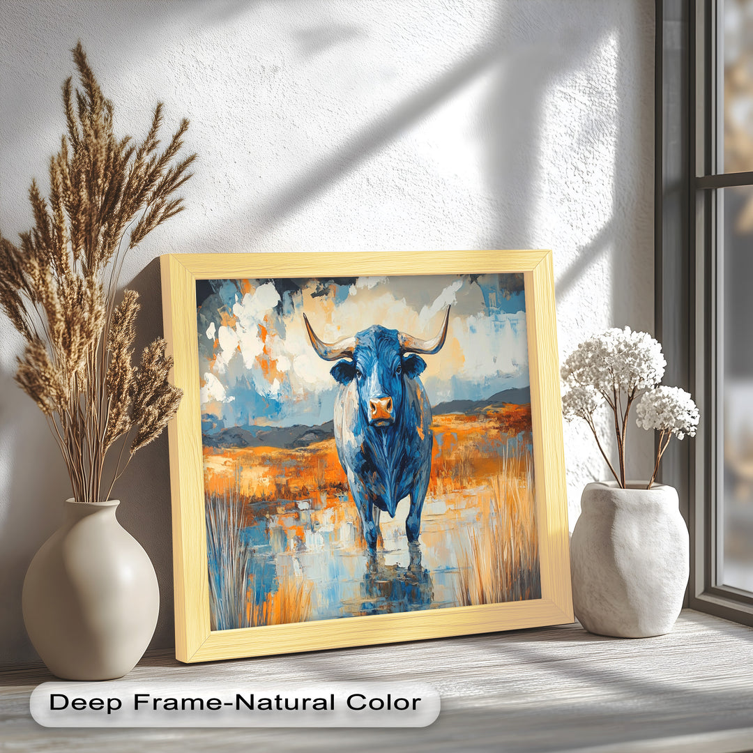 Blue Desert Bull – Animal Oil Painting