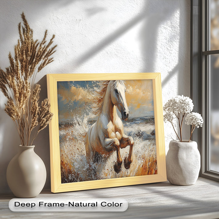 White Horse Art – Gerahmtes Ölgemälde mit Pferd