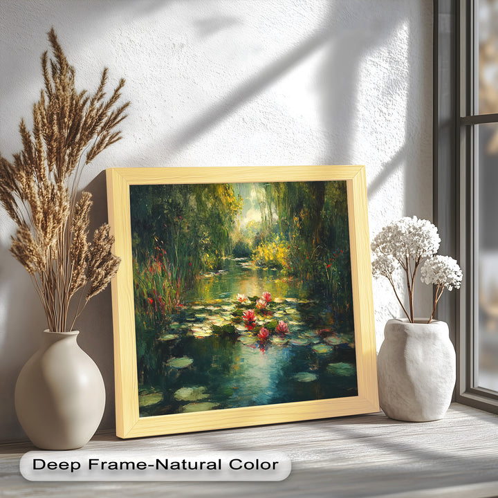 Tranquil Water Lilies in Sunlit Pond – Impressionist Oil Painting