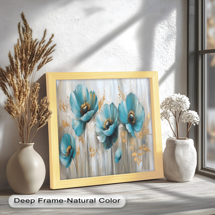 Blue Poppies with Metallic Accents - Flower Oil Painting