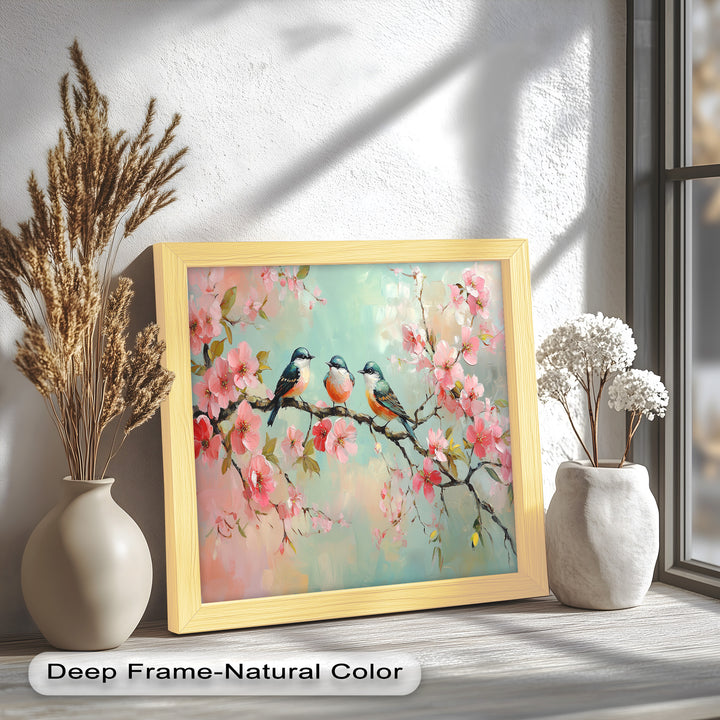 Three Birds Among Blossoms – Animal Oil Painting