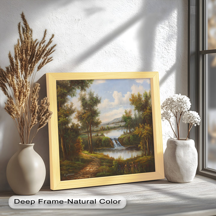Tranquil Forest Cascade – Vintage Oil Painting