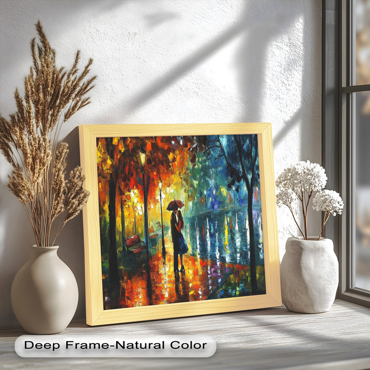 Golden Glow – Lovers Beneath the Umbrella Love Oil Painting