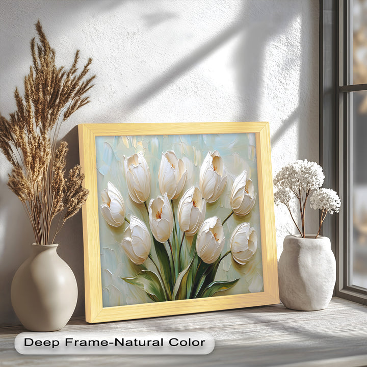 Whispers of Spring – Creamy White Tulip Bouquet Flower Oil Painting