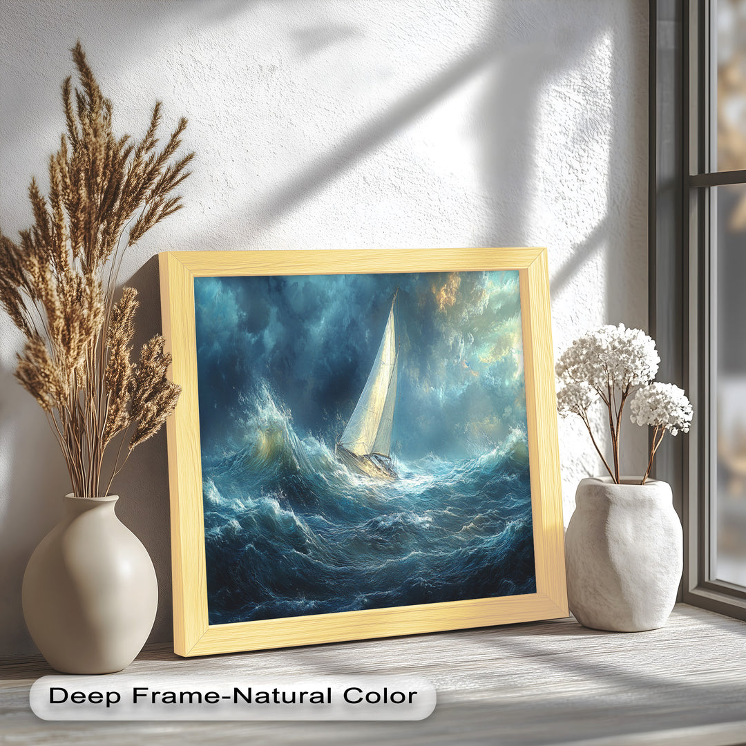 Sailboat Battling Stormy Seas - Boat Oil Painting