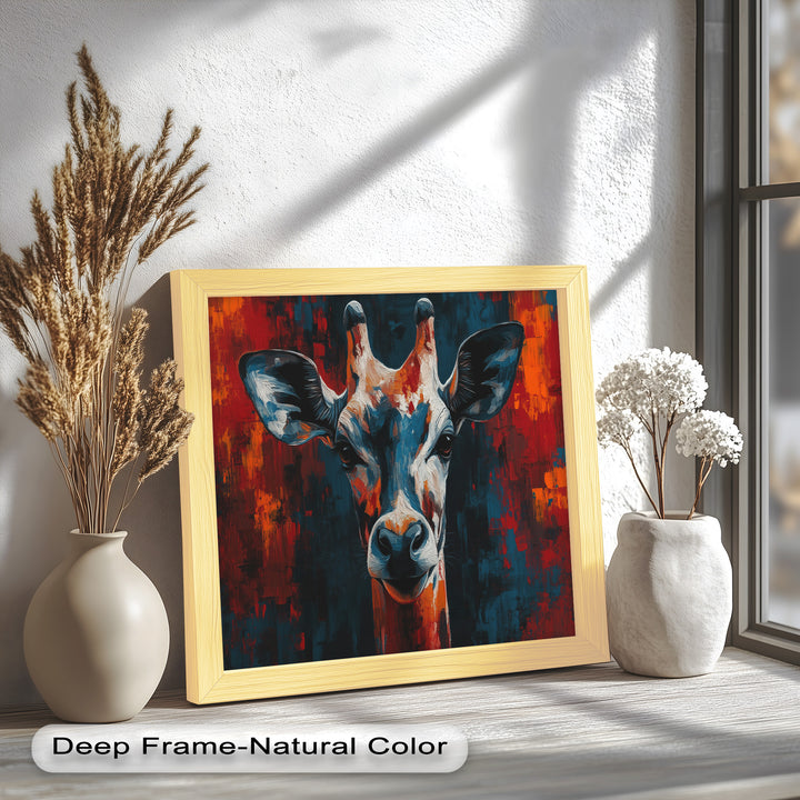 Giraffe Portrait in Abstract Flames – Animal Oil Painting