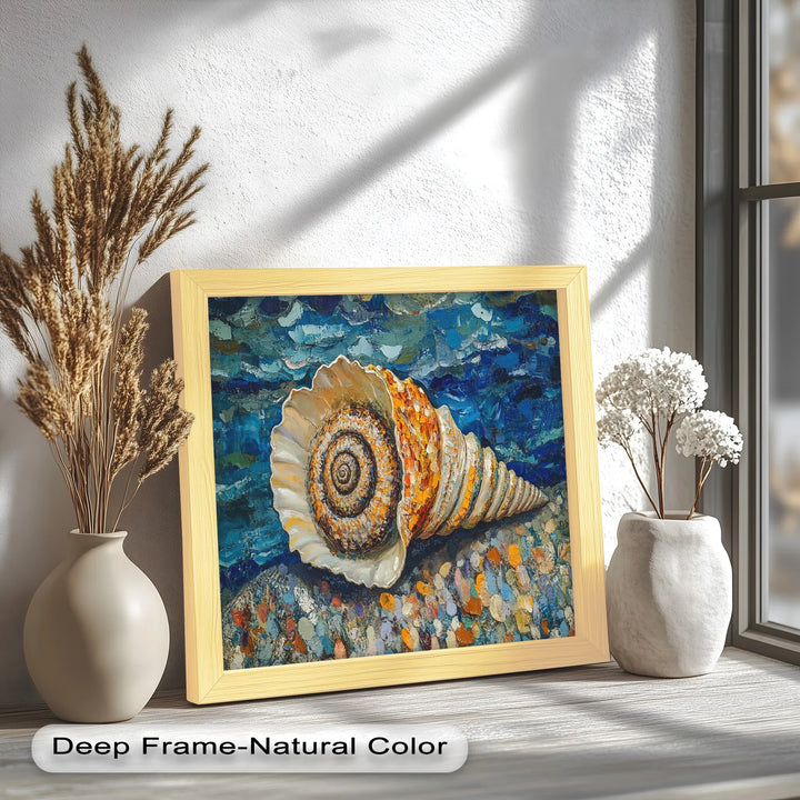 Whispers of the Sea – Spiral Shell on Coastal Shoreline Oil Painting - MyPhotoStation