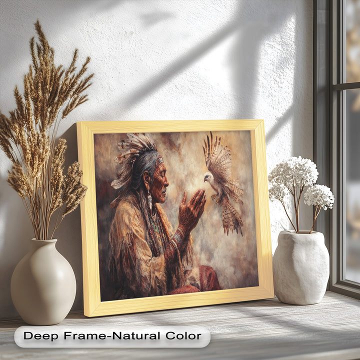 Whisper to the Spirit – Native Elder and Falcon Oil Painting