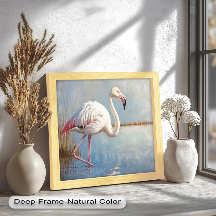 Graceful Flamingo in Shallow Water – Animal Oil Painting