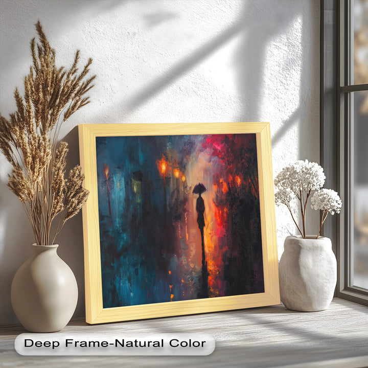 Evening Solitude – Romantic Rainy Stroll Love Oil Painting