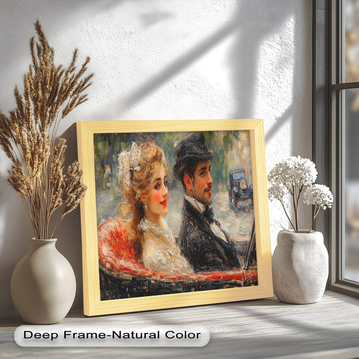Charming Couple in a Vintage Car – Impressionist Oil Painting