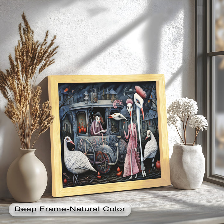 Crimson Couriers – Surreal Carriage Scene Oil Painting