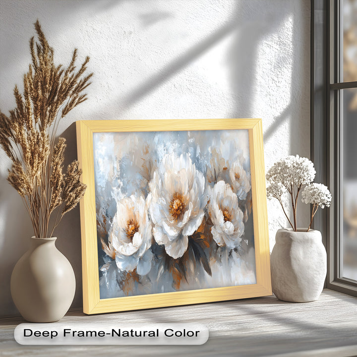 Ivory Garden Symphony – White Peony Bouquet Flower Oil Painting