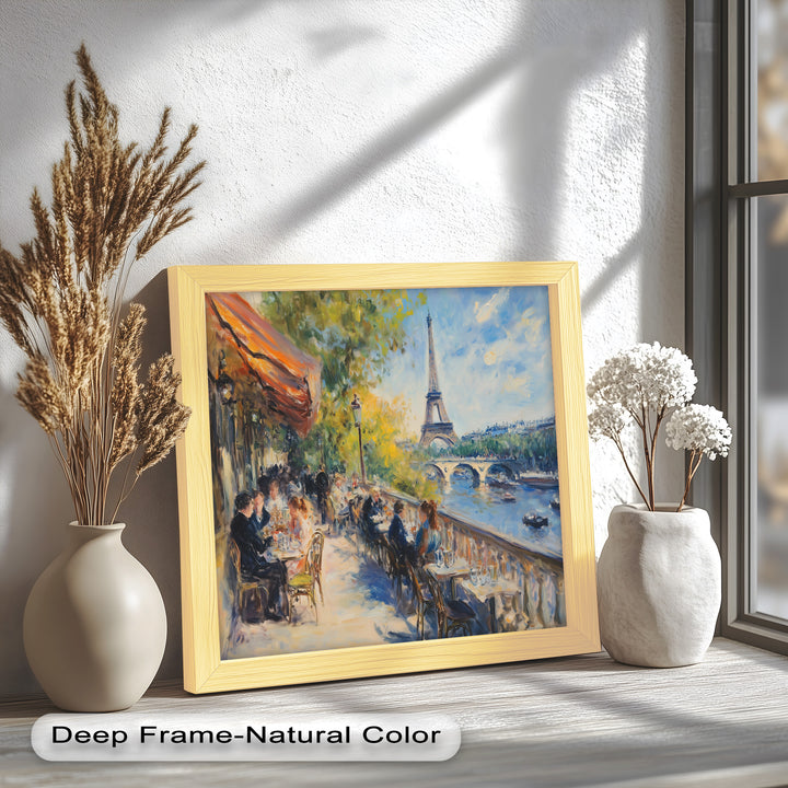 Eiffel Café Serenity – Parisian Terrace with River View Oil Painting