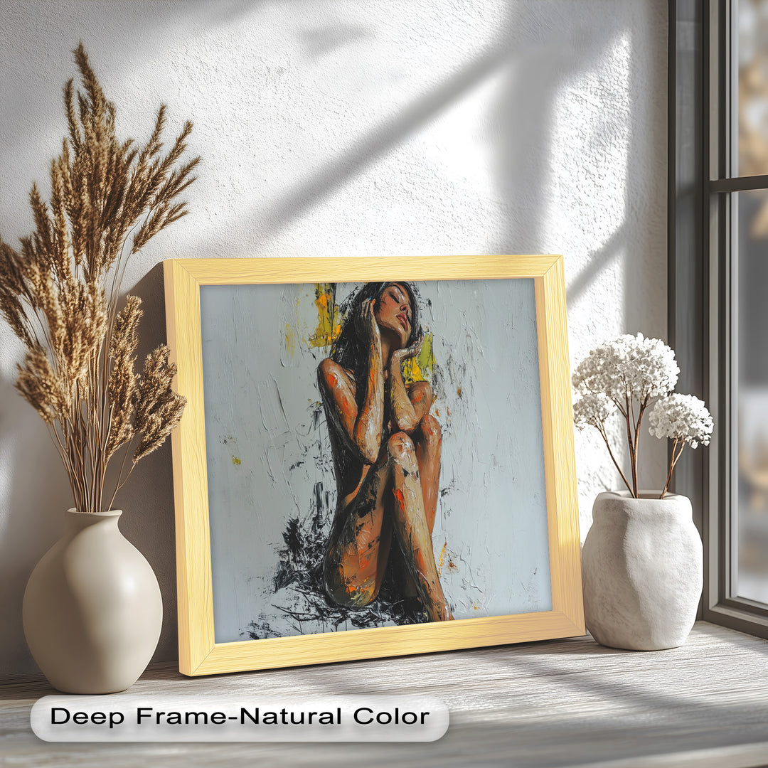 Poise in Silence – Textured Nude Figure Oil Painting