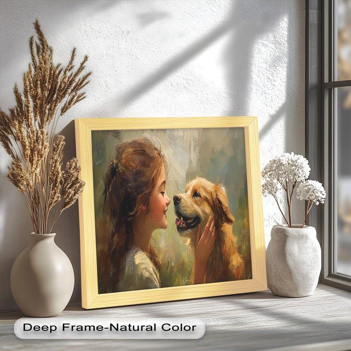 Girl and Golden Retriever in Gentle Light – Animal Oil Painting