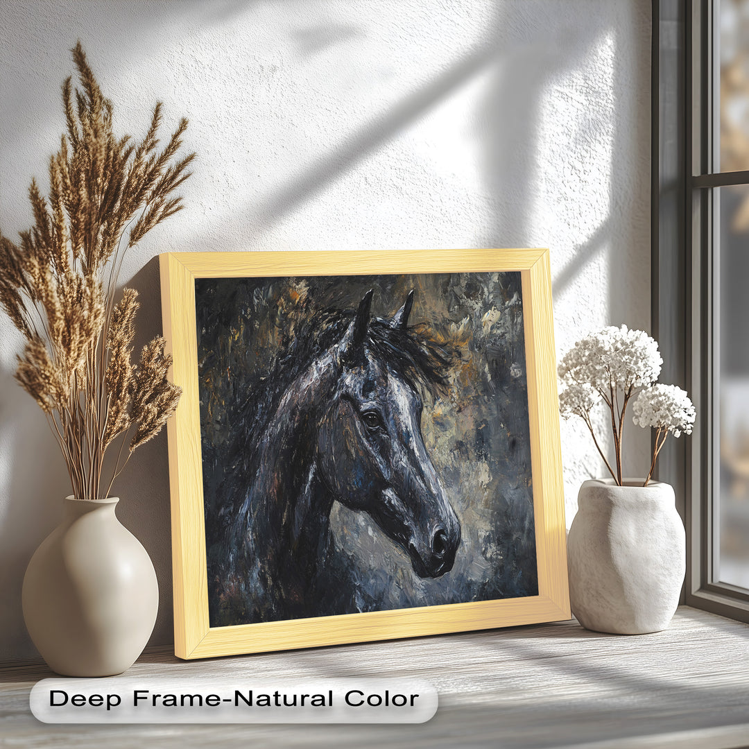 Black Horse Portrait - Animal Oil Painting