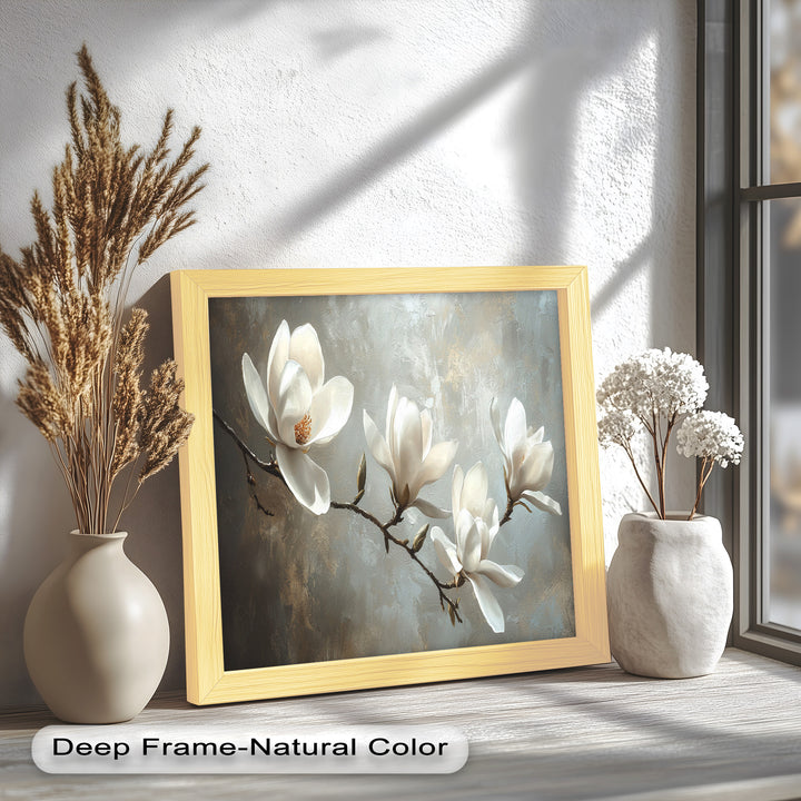 Magnolia Serenity – Cream Blossom Branch Flower Oil Painting