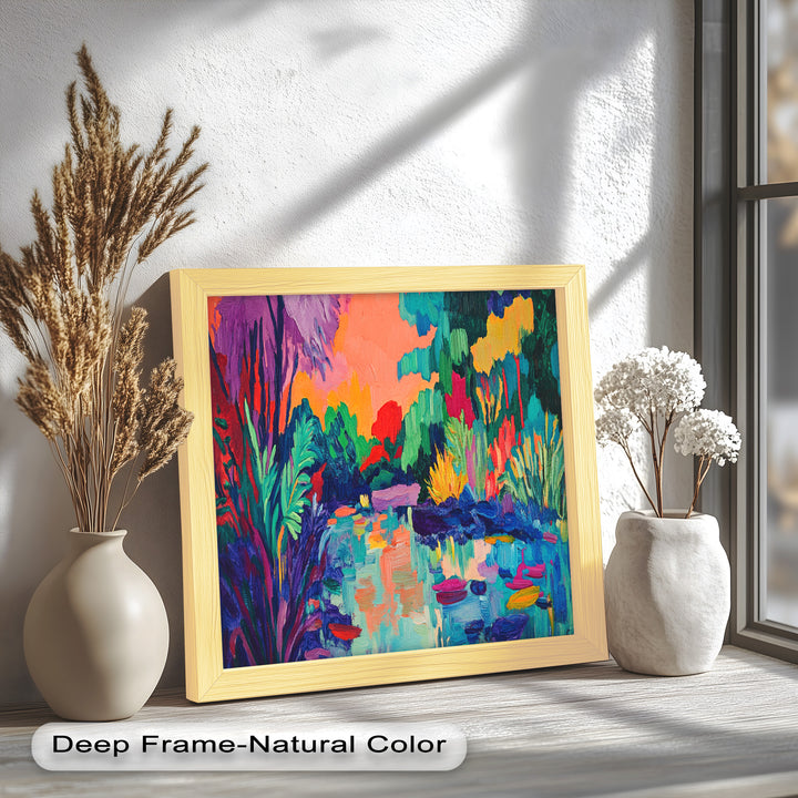 Sunset Reflections Oil Painting – Fauvist Lakeside Dreamscape