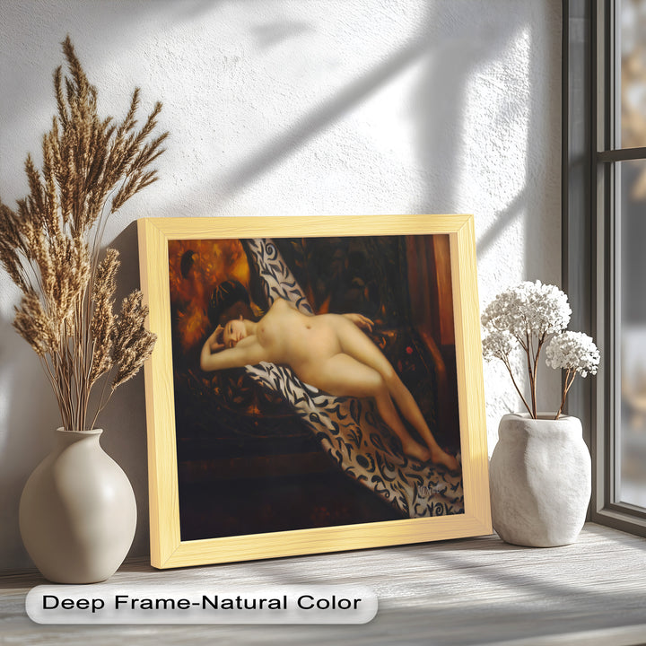 Velvet Reverie – Reclining Nude on Ornamental Nude Oil Painting